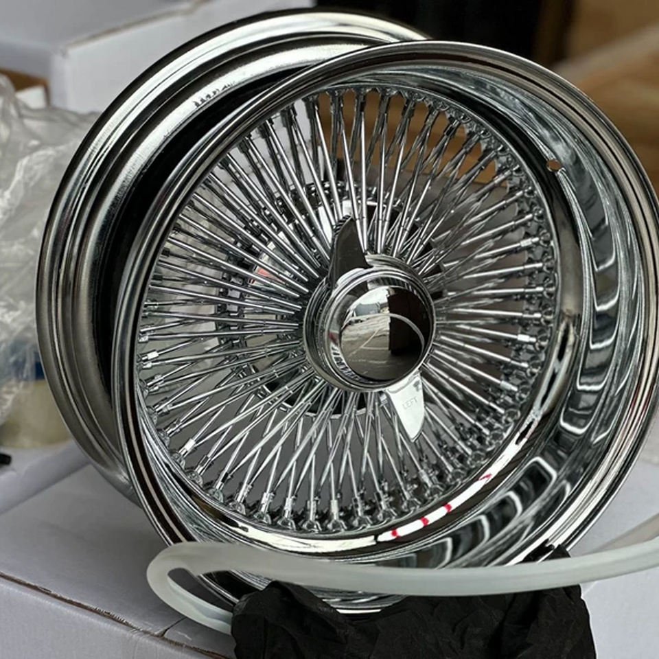 13x7 Rev 100 All Gold Chrome Steel 2 Bar Wire Wheels for Lowrider Cullinan