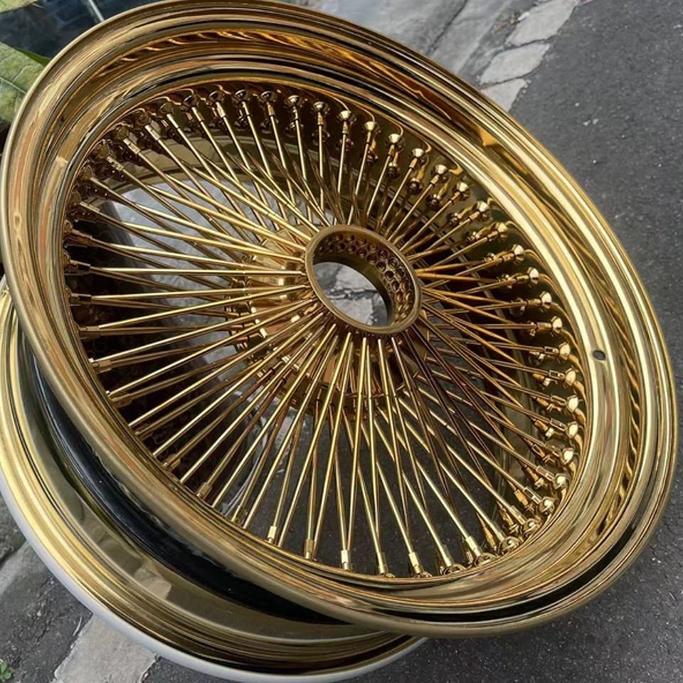 20/22 Inch Steel Retro Gold Chrome Wire Spoke Wheels Staggered Custom Rims 3 20/22 Inch Steel Retro Gold Chrome Wire Spoke Wheels Staggered Custom Rims