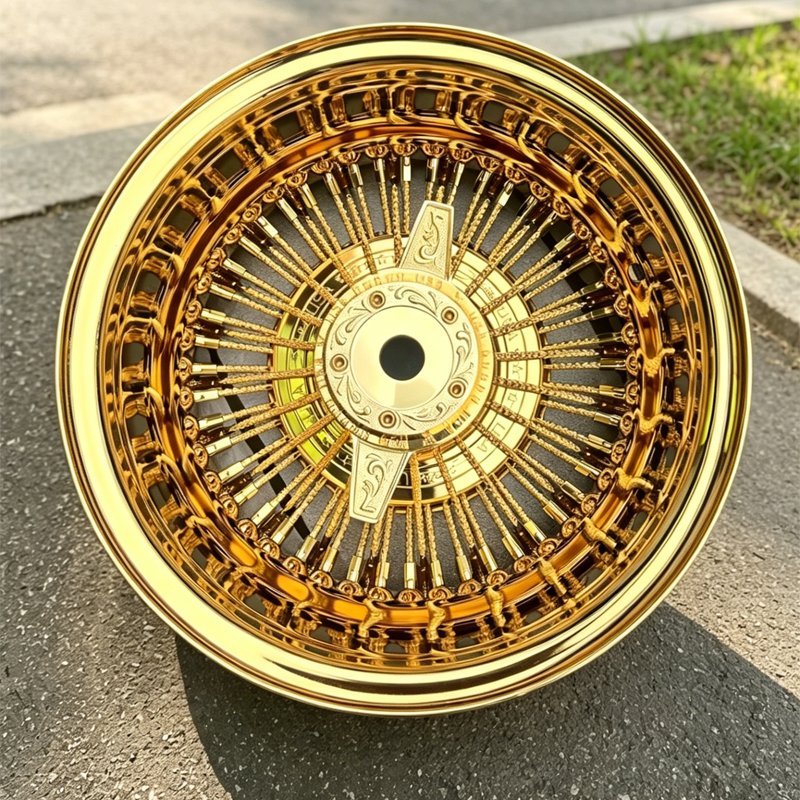 22 Inch Vintage Chrome Plated Steel Wire Spoke Wheel Assembly