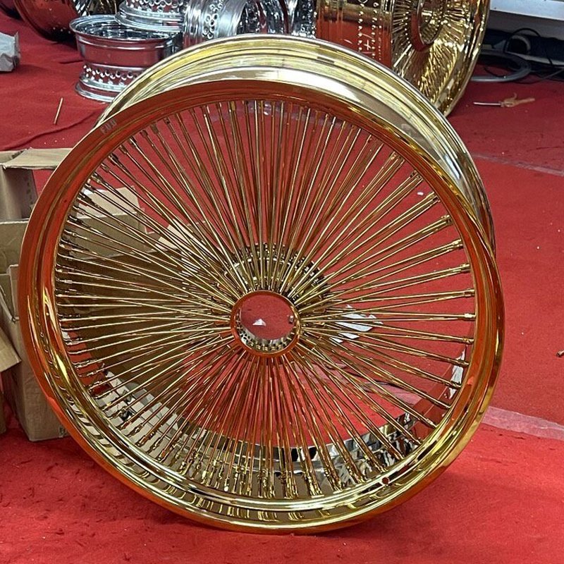 26 Inch Gold Chrome Steel Wire Spoke Wheels for Classic Lowrider Vintage Cars 4 26 Inch Gold Chrome Steel Wire Spoke Wheels