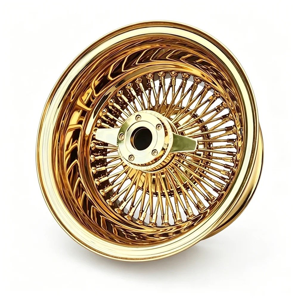 图像 374 Gold Deep Dish Wire Wheels for Classic Lowrider Builds