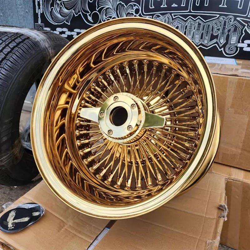 New 13 Inch 5x114.3 Steel Gold Chrome Lowrider Wire Wheels Knock off Fit for Cullinan New 13 Inch 5x114.3 Steel Gold Chrome Lowrider Wire Wheels Knock off Fit for Cullinan