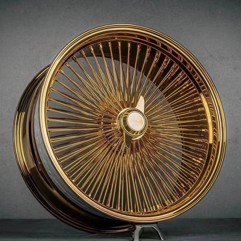 New 28 Inch Gold Chrome Plated Steel Wire Multi Spoke Wheels Classic Lowrider Vintage Car Custom High Strength Lightweight New 28 Inch Gold Chrome Plated Steel Wire Multi Spoke Wheels Classic Lowrider Vintage Car Custom High Strength Lightweight